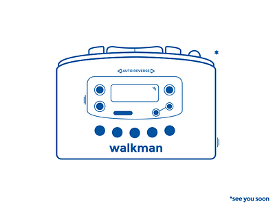 walkman blue border icons illustration line walkman