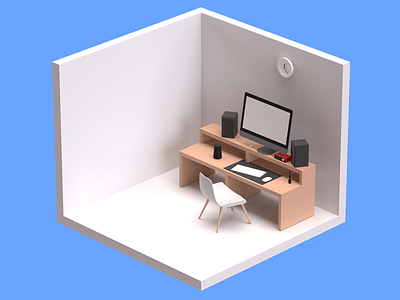 Home Office Desk in Isometric 3d 3d art b3d blender3d design desk illustration isometric modelling office practice work