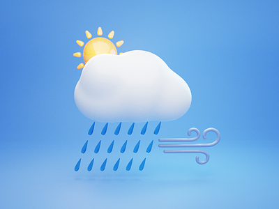 Sunny Cloudy Rainy Breezy 3d breeze clouds design icon icons illustration rain sun weather wind