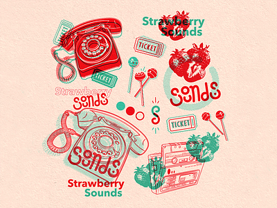 Strawberry Sounds branding design design digital art drawing dribbble illustration music printmaking risograph strawberry texture typography vector