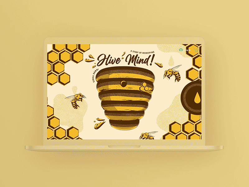 Hive Mind! animation beekeeping digital art dribbble educational enviroment illustration infographic interaction design interface mockup nature webdesign website design