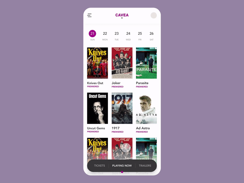 Cavea Cinemas - Concept (GIF) app apple application cinema design ios movie movie app movies reservation ui ux