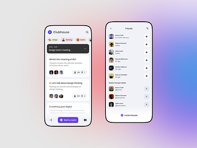 Clubhouse Concept app application categories clean clubhouse concept friends improved invite friends light meetings redesign suggestions ui update ux