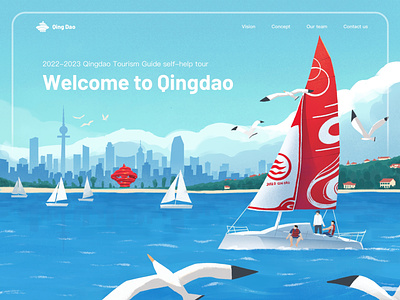 Qingdao Tourism illustrations sailing sea tourism ui