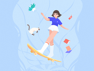 A girl with long boards china gir illustration imagine long boards
