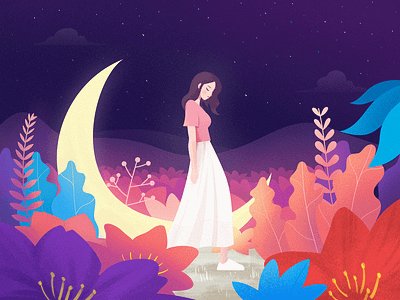 Moon Bay illustration imagine moon night plant starry sky