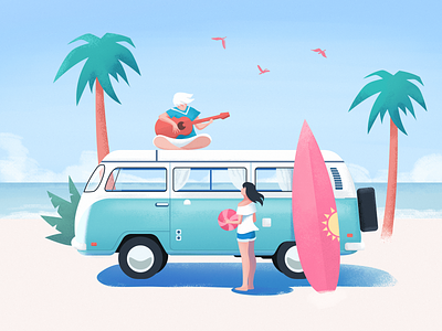 Summer beach beach illustration malaysia summer volkswagen