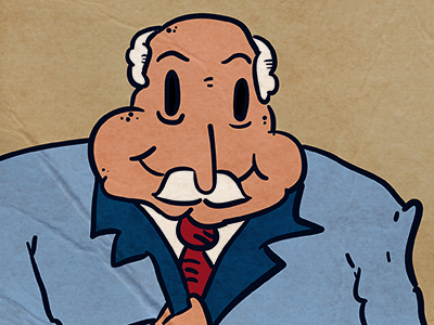 No Soul Sal bald character doodle hand drawn illustration mustache old man sketch skin smile suit tie vector