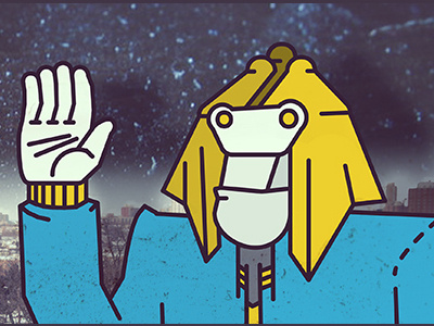 Hello Alien alien cartoon character drawing egypt egyptian hand headress illustration milwaukee robot stars wave