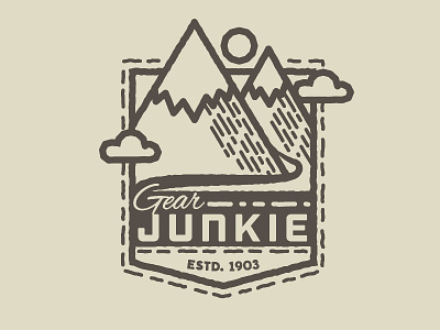 Gear Junkie Patch badge clouds illustration linework logo mountain patch river vector
