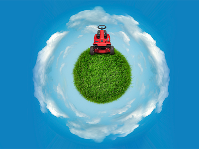 The Wonderful World of Lawn Care clouds collage grass green lawn planet tractor
