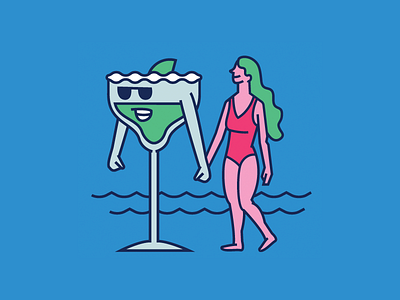 Hot Marg On The Beach beach cartoon couple editorial margarita swim suit tequila vacation wave