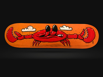 Painted Crab Skateboard cartoon cigarette cloud crab ocean painting weird