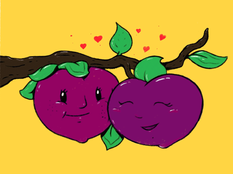 Cuddle Season animation carmex cute fruit hearts illustration love plum plums