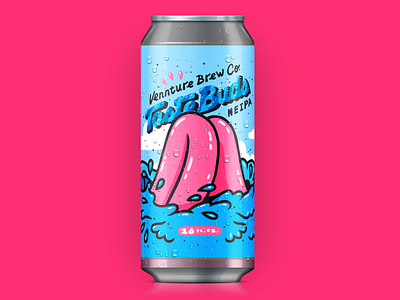 Vennture Brew Co. alcohol beer beer branding blue cartoon colorful hand drawn illustration kiss label lake lettering ocean packaging pink splash tongue typography vector water