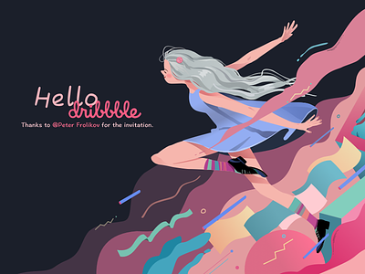 Hello Dribbble colour dance girl illustration ui vector