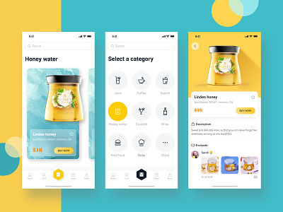 Dispenser-User Side app card color commodity drinks food honey icons sell ui ux