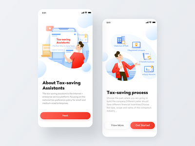 Tax-saving Assistants app business card color design guide page illustration red ui welcome page