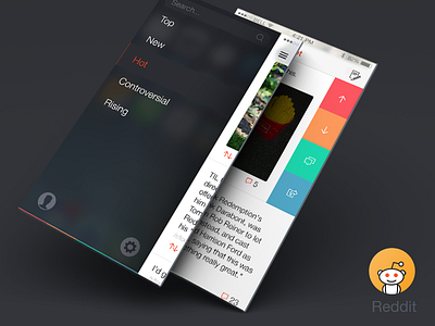 Reddit Concept blur concept downvote drawer ios ios7 notification reddit upvote