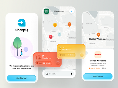 SharpQ: Social distancing app during COVID-19 covid19 healthcare ios map mobile queue ui