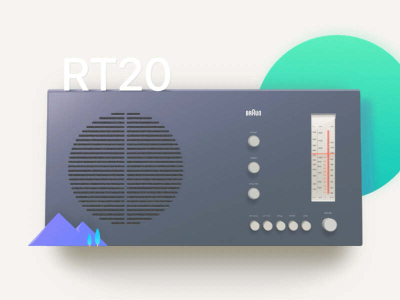 Braun RT20 3d animation braun dieter rams drop shadow gradient icon illustration motion object prototype web