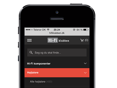 Responsive web design: Hi-Fi Klubben for Creuna basket design ecommerce flat menu mobile navigation responsive search ux web design webshop