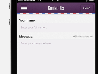 App design... airmail app button contact contact form icon ios iphone list purple stripes us
