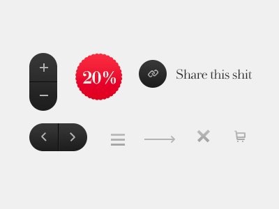 Random UI elements arrow badge button buy handle share toggle ui zoom