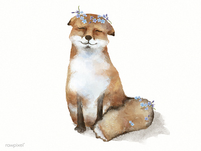 Fox animal character cute flower fox funny happy illustration painting smile watercolor