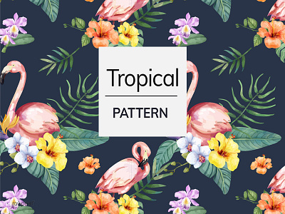 Tropical 3 bird of paradise flamingo floral illustration pattern plants tropical