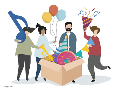 Party Box box celebration decorate fun gift happy illustration open party