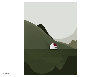 Peaceful 1 green hill house illustration land landscape mountain nature peaceful