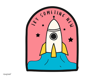 Try Something New badge illustration launch rocket space startup vector