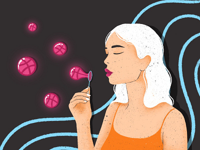Hello Dribbblers! bubbles debut first shot girl hello illustration