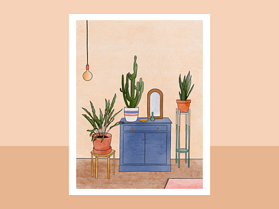 Interiors series: Dresser illustration illustrator interiors ipadpro mirror plants procreate watercolor