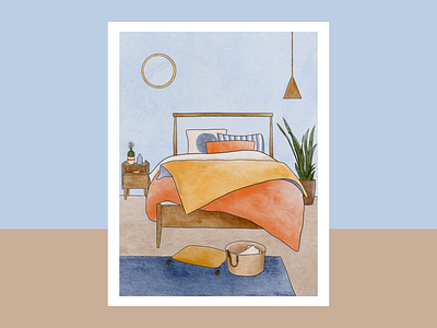 Interiors Series: Bed bedroom decor illustration illustrator interiors ipadpro procreate