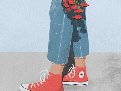Denim Series-2 denim flowers illustration illustrator ipadpro procreate red shoes