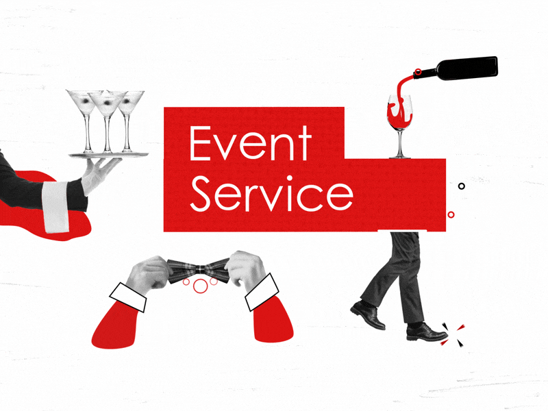 Globalux Events 2d adobe photoshop after effects animation branding collage collage art design drink event gif illustration logo loop motion motion graphics red texture waiter walk cycle