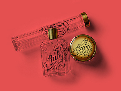 Ruby: Hand lettered Branding Pin on Fragrance Packaging