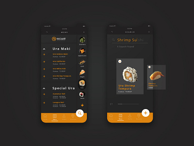 Menu and search screens app application design menu design mobile app mobile app design mobile ui mori search sushi sushi app ui ux