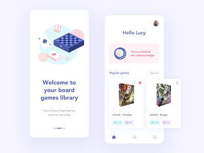 Library for your board games app blue board game board games game games illustration pink ui ui design