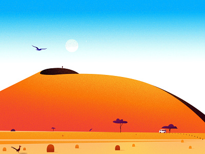 Namib Desert bird blue evening illustration illustrations illustrator journey landscape light man nature project texture tree vector