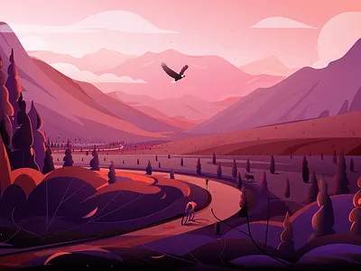 Highway in - Alaska alaska cannabis eagle freedom illustration illustrations journey landscape mountain nature road travel tree trip