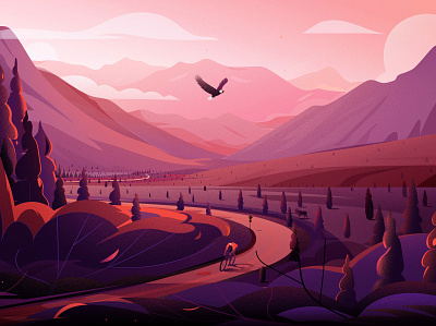 Highway in - Alaska alaska cannabis eagle freedom illustration illustrations journey landscape mountain nature road travel tree trip