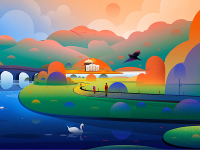 British Landscape bird british hill illustration illustrations landscape light nature swan tree vector