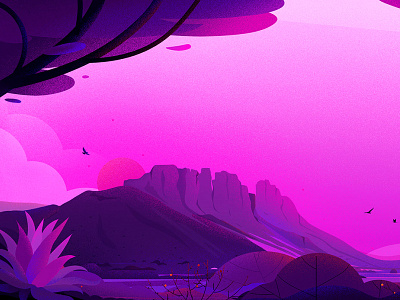 Desert bird evening illustration illustrations landscape light nature purple sunset tree vector