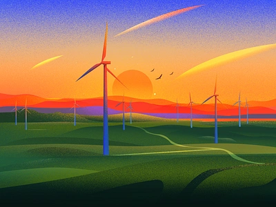 Windmill energy evening illustration illustrations landscape light nature nature illustration sun windmill