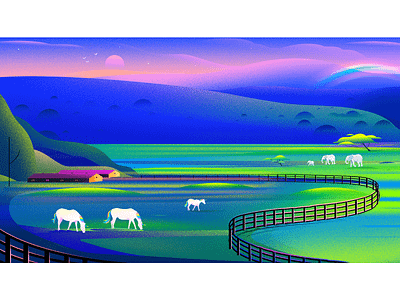 Innovation Leader, Cover Illustration for MIT cover elephant fence grazing hill horse illustration landscape light nature tree unicorn