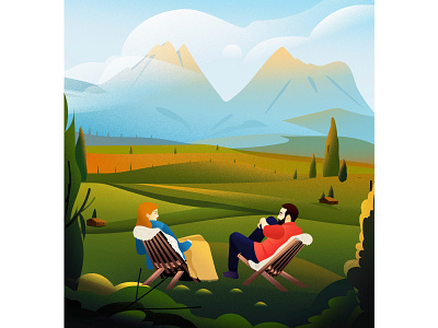 Fieldchair fieldchair hill illustration illustrations landscape light mountain nature people tree vector