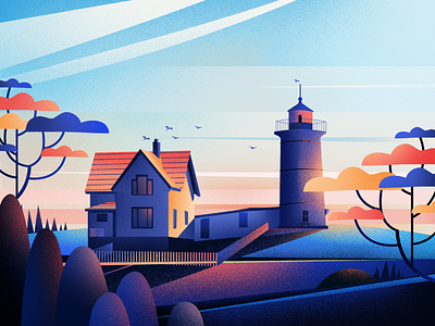 Lighthouse In Cape Neddick {York} fireart studio illustration lighthouse